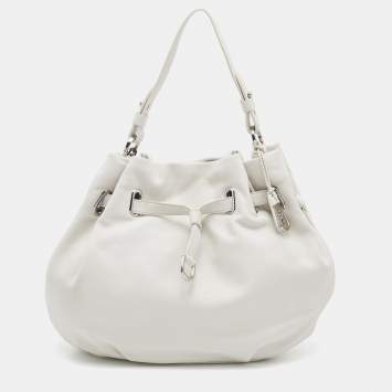 Pre Owned Cole Haan White Leather Drawstring Bucket Bag   