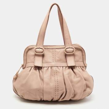 Pre Owned Cole Haan Light Pink Leather Pleated Hobo