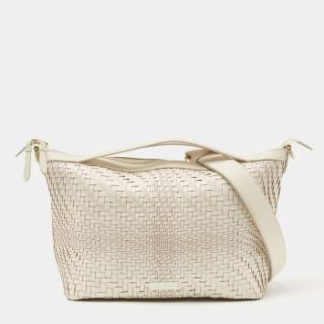 Pre Owned Cole Haan Ivory Woven Leather Satchel