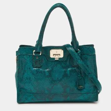 Pre Owned Cole Haan Green Snakeskin Embossed Leather Tote 