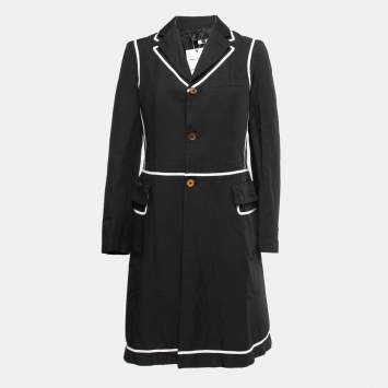 Pre Owned Comme des Garçons Black Synthetic Contrast Trimmed Mid-Length Coat M