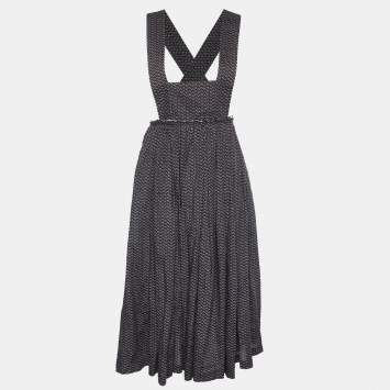 Pre Owned Comme Des Garçons Black Patterned Rexcell Pleated Midi Dress S