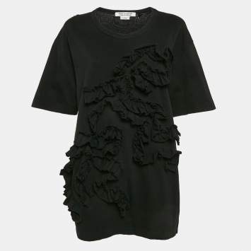 Pre Owned Comme des Garcons Black Cotton Ruffle Detail T-Shirt L