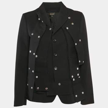 Pre Owned COMME des GARÇONS Black Wool Detachable Panel Detail Blazer S
