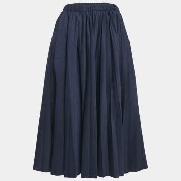 Pre Owned Comme des Garcons Navy Blue Wool Pleated Midi Skirt M