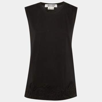 مملوكة مسبقًا Comme des Garcons Black Cotton Floral Appliqued Tank Top L 