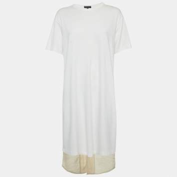 Pre Owned Comme des Garcons White Wool and Jersey Asymmetric T-Shirt Dress M