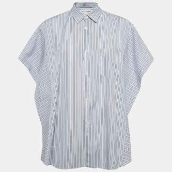 Pre Owned Comme des Garcons Blue Striped Cotton Side Open Shirt M