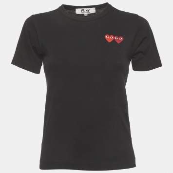 Pre Owned Comme Des Garcons PLAY Black Jersey Embroidered Heart T-Shirt XS
