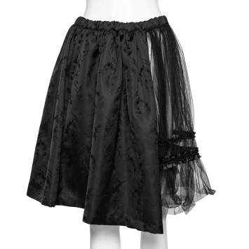 Pre Owned Comme des Garcons Black Mesh and Floral Embroidered Silk Ruffled Detailed Skirt S