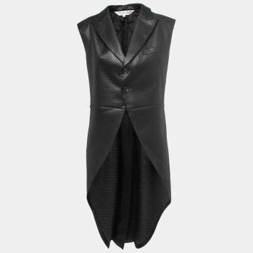 Pre Owned COMME des GARÇONS Black Textured Jacquard Long Tail Vest M