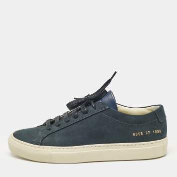 Pre Owned Common Projects Navy Blue Nubuck Achilles Sneakers Size 37