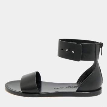 Pre Owned Common Projects Track Classic Size 37 Black Leather Ankle Strap Flat Sandals