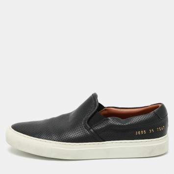 Pre Owned Common Projects Black Perforated Leather Slip On Sneakers Size 35