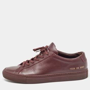 Pre Owned Common Projects Burgundy Leather Achilles Sneakers Size 39