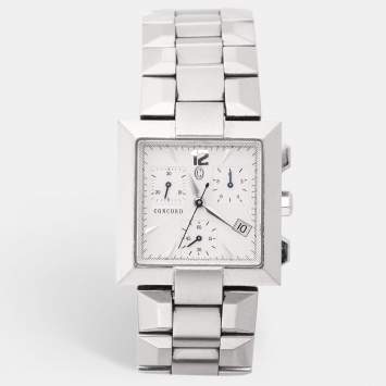 Pre Owned Concord Silver Guilloche Stainless Steel La Scala 14.H1.1371 Women's Wristwatch 30 mm