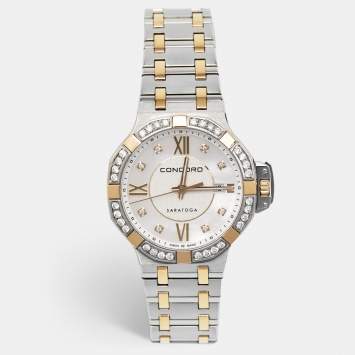 Pre Owned Concord Mother of Pearl Aftermarket Diamonds 18k Rose Gold Stainless Steel Saratoga 02.3.15.1165 Women's Wristwatch 31 mm 