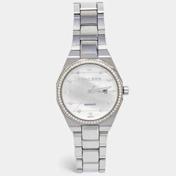 Pre Owned Concord Mother Of Pearl Diamond Stainless Steel Mariner 320274 Women's Wristwatch 30 mm