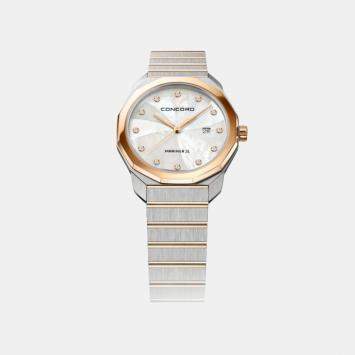 Pre Owned Concord White MOP Diamond 18k Rose Gold Stainless Steel Mariner SL 0320470 Quartz Women's Wristwatch 30 mm 