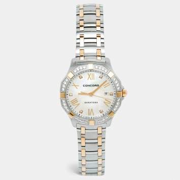 Pre Owned Concord Saratoga 0320169 Mother of Pearl Dial Stainless Steel Rose Gold CVC Diamond Women's Wristwatch 31 mm