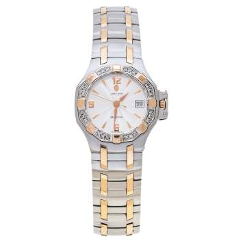 Pre Owned Concord Silver White 18K Rose Gold Stainless Steel Diamond Saratoga 24.E1.1855 Women's Wristwatch 28 mm