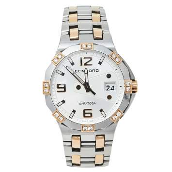 Pre Owned Concord Silver 18K Rose Gold & Stainless Steel Diamond Saratoga 02.3.15.1010 S Women's Wristwatch 35.50 mm