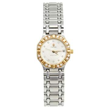 Pre Owned Concord Champagne 18K Yellow Gold Stainless Steel Diamond Saratoga 15.73.287/1 Women's Wristwatch 23 mm