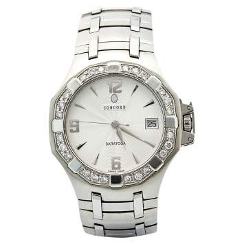 Pre Owned Concord Silver Stainless Steel Diamond Saratoga 14.C2.1894 Women's Wristwatch 37 mm 