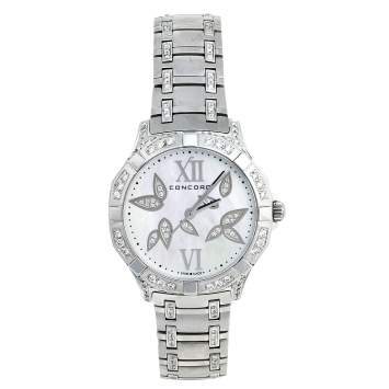 Pre Owned Concord Mother of Pearl Flower Stainless Steel Diamond Saratoga 02.3.14.1060 Women's Wristwatch 31 mm