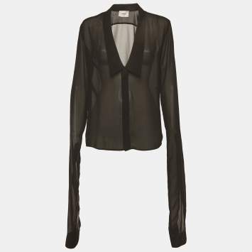 Pre Owned Coperni Black Crepe Sheer Button Front Shirt S