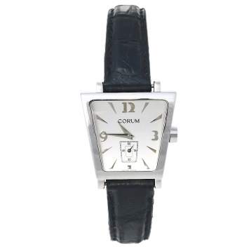 Pre Owned Corum Silver Stainless Steel Leather Trapeze 105.404.20 Women's Wristwatch 29 mm