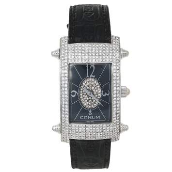 Pre Owned Corum Black 18K White Gold Diamond Pave Moonlight 38.121.69 Women's Wristwatch 25 mm