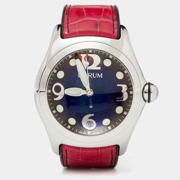 Pre Owned Corum Black Stainless Steel Leather Boutique Bubble 163.150.20 Women's Wristwatch 45 mm