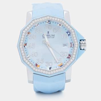Pre Owned Corum Blue Stainless Steel Diamond Rubber Admiral's Cup 082-953-47-F381-BC32 Women's Wristwatch 40 mm
