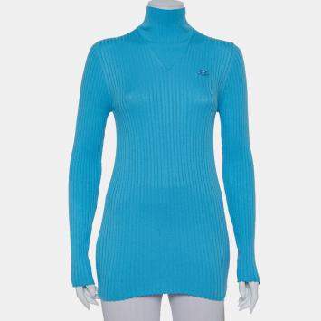 Pre Owned Courreges Paris Blue Rib Knit Turtleneck Sweater M