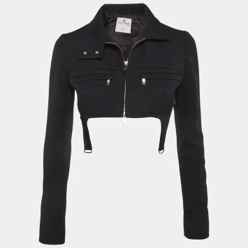 Pre Owned Courreges Paris Black Stretch Crepe Suspender Crop Jacket S