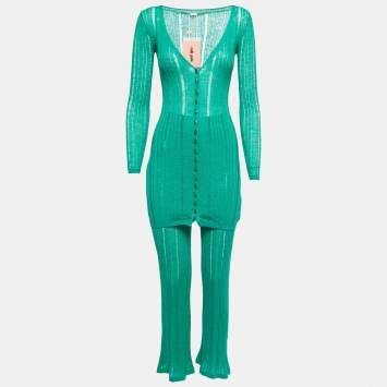 Pre Owned Cult Gaia Green Knit Top & Pants Set S/M