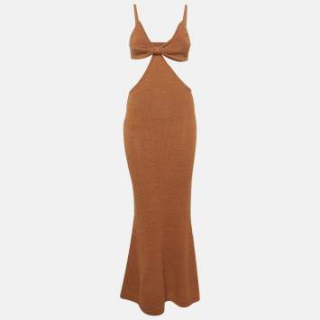 Pre Owned Cult Gaia Brown Knit Cut-Out Detail Sleeveless Maxi Dress M