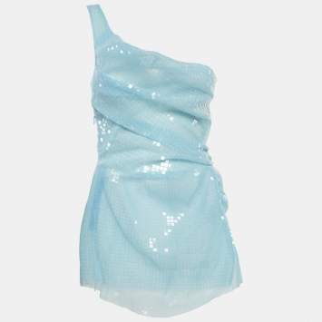 Pre Owned Cultnaked Blue Sequin Ruche Moon Dress M