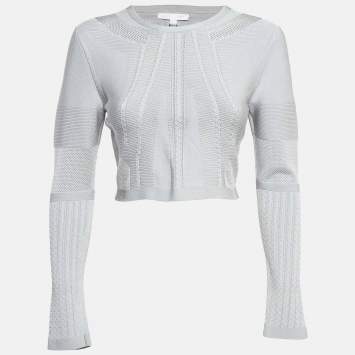 Pre Owned Cushnie et Ochs Grey Stretch Knit Long Sleeve Crop Top M