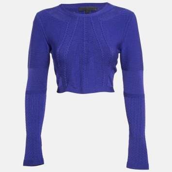 Pre Owned Cushnie et Ochs Purple Stretch Knit Long Sleeve Crop Top M