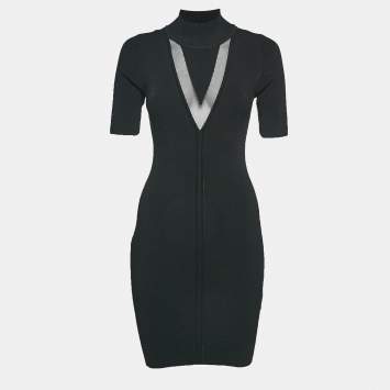 Pre Owned Cushnie Black Rib Knit High Neck Bodycon Mini Dress M