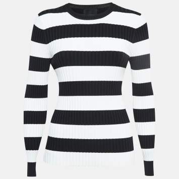Pre Owned Cynthia Rowley Black/White Stripe Patterned Full Sleeve Sweater M