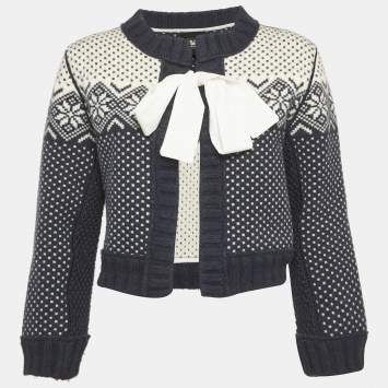 Pre Owned D&G Blue Intarsia Wool Knit Crop Cardigan M
