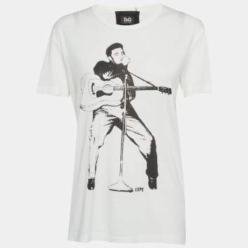 مملوكة مسبقًا D&G White Printed Jersey T-Shirt L