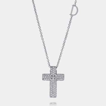 Pre Owned Damiani 18K White Gold, Diamond 0.40ct. tw. Cross Pendant Necklace