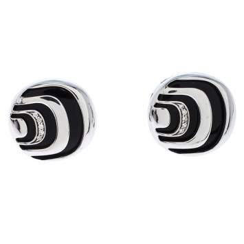 Pre Owned Damiani Damianissima Onyx Diamond Silver Stud Earrings
