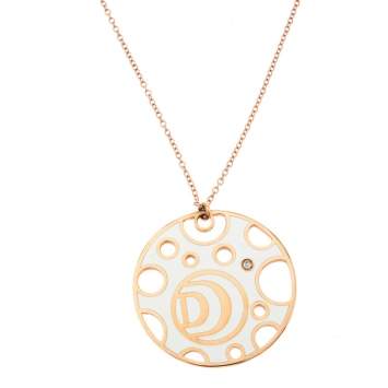 Pre Owned Damiani Damianissima Diamond Ceramic Double Face 18k Rose Gold Pendant Necklace 