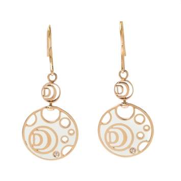 Pre Owned Damiani Damianissima Diamond Ceramic Double Face 18k Rose Gold Dangle Hook Earrings 
