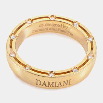 Pre Owned Damiani D.Side Brad Pitt 18K Yellow Gold 20 Diamonds Band Ring US 4.2